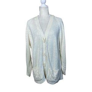 Vintage Separate Issue Ivory Chunky Knit Grandpa Dad Sweater Cardigan Large